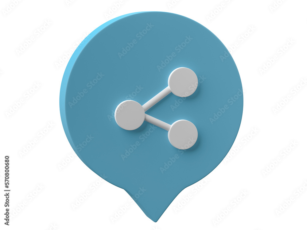 Poster 3d rendering, share icon in chat speech bubble isolated on transparent background