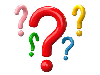 3d rendering, Set of Question Mark icon isolated on transparent background