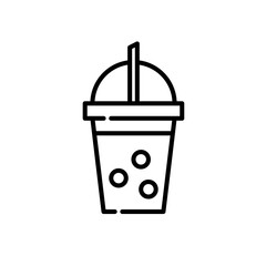 Taiwanese bubble tea. Milk pearl tea trendy Asian drink in a disposable transparent cup. Pixel perfect, editable stroke