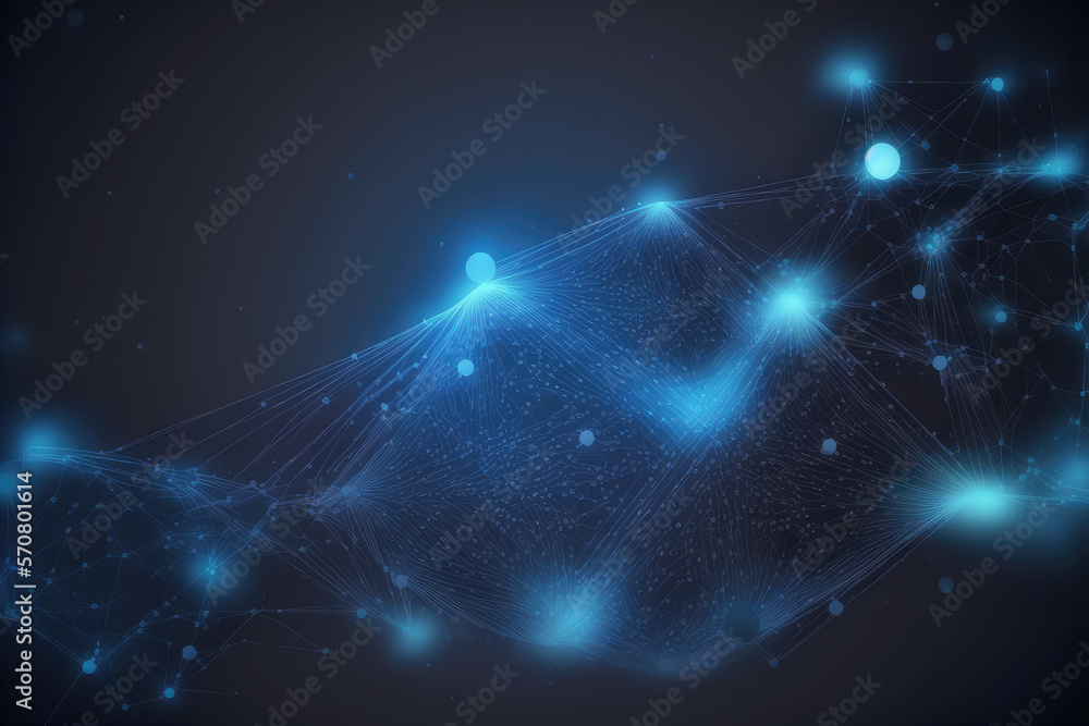 Poster blue technology abstract background of connection network. peculiar ai generative image.
