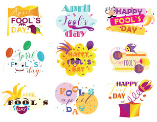 Collage of banners for April Fool's Day celebration on white background