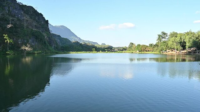 Scenery view of Tham Sao Hin Phayanak reservoir in Mae Sai district of Chiang Rai province of Thailand.