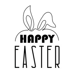 Text HAPPY EASTER and bunny ears on white background