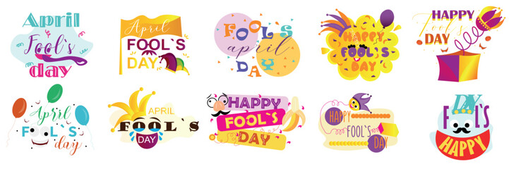 Set of banners for April Fool's Day celebration on white background