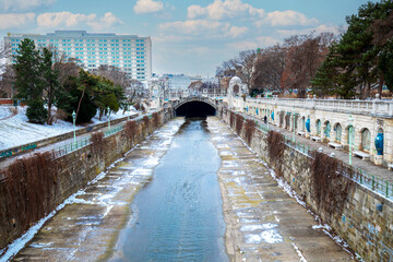 View of canal Wiental Kanal in the center of Vienna, Austria