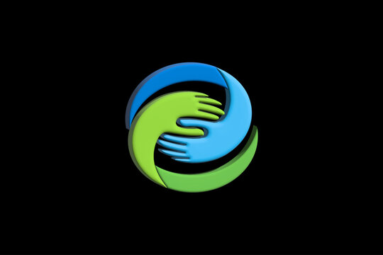 Logo handshake concept 3d symbol icon vector image design hands in a circle shape