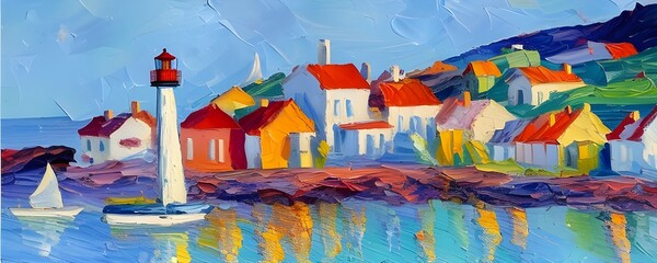 Houses Near Sea With during Daytime impressionism expressionist style oil painting