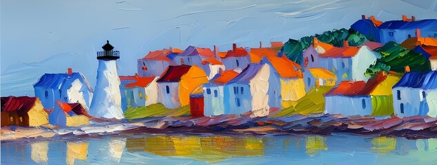 Houses Near Sea during Daytime impressionism expressionist style oil painting