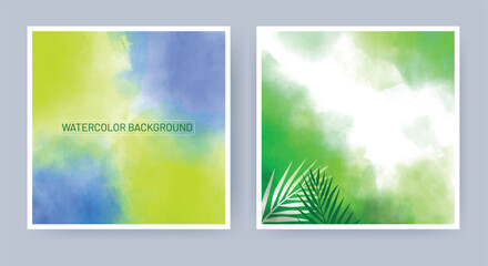 Watercolor background with palm leaf
