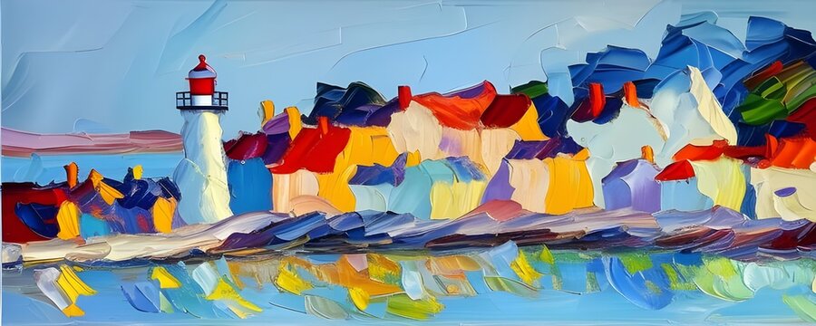 Houses Near Sea during Daytime impressionism expressionist style painting