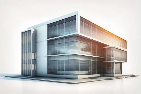 Modern Small Office Building with White Walls and Steel Sun Shading Elements. Photo AI