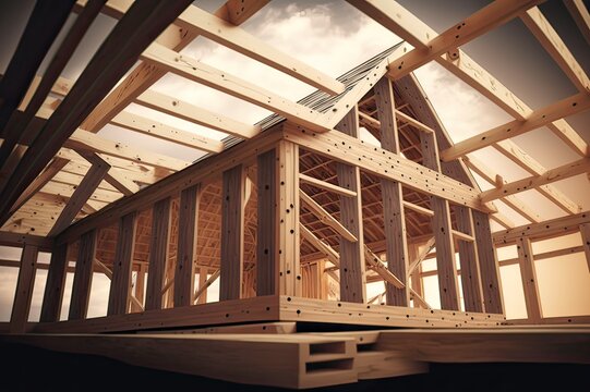 Exploring the Structure of a Wooden House During Construction Process. Photo AI