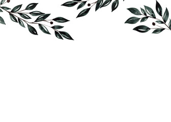 Spring background green leaves watercolor painting