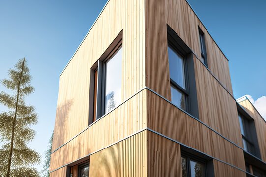 Modern Wood Facade Apartment House: A Stylish and Affordable Living Option. Photo AI