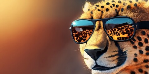 cheeta wearing summer sunglasses, summer background, Generative AI