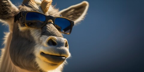 goat wearing summer sunglasses, summer background, Generative AI