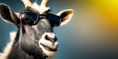 Naklejka premium goat wearing summer sunglasses, summer background, Generative AI