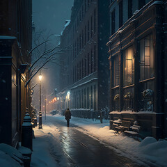 Person Walking in the Snowy Street
