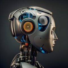 Mechanic head of human robot with artificial intelligence.