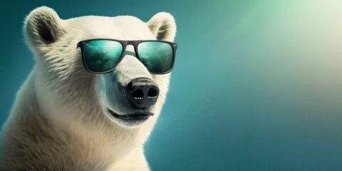 polar bear wearing summer sunglasses, summer background, Generative AI - obrazy, fototapety, plakaty