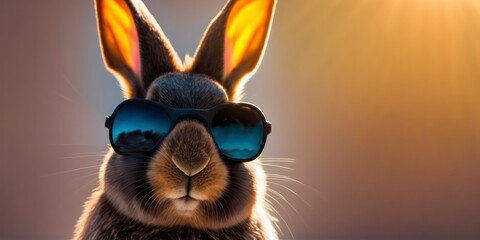 cute bunny wearing summer sunglasses, summer background, generative AI