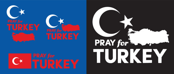 Pray for Turkey with map and symbol cresentmoon in color and monotone background inspiration love and help for Turkey earthquake 2023 background for organization fundraising marketing vector eps