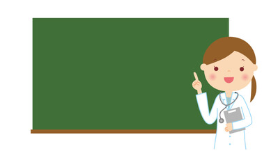 黒板の前で説明する女医さん　上半身　イラスト