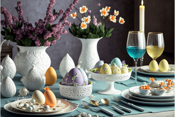 Decorated Easter table. .Ai generativ.