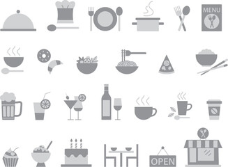 Gray restaurant icons vector set