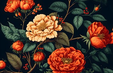 Vintage floral illustration, Seamless pattern