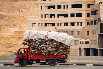 Truck Carrying Giant Load of Cardboard to Trash City Cairo Egypt