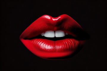 Perfect female Red Lips (mouth) on black background. Sensual, passion and beauty. So hot. Valentine's Day.