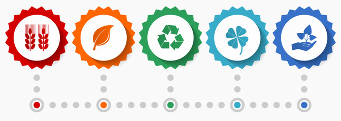 Agriculture vector icons, food production flat design web badges collection, business infographic template