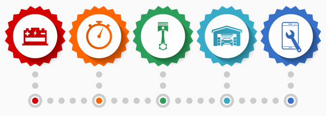Workshop vector icons, car service flat design web badges collection, business infographic template