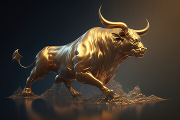 Beautiful golden bull, fantasy, generative AI