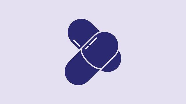 Blue Sports nutrition bodybuilding proteine power drink and food icon isolated on purple background. 4K Video motion graphic animation