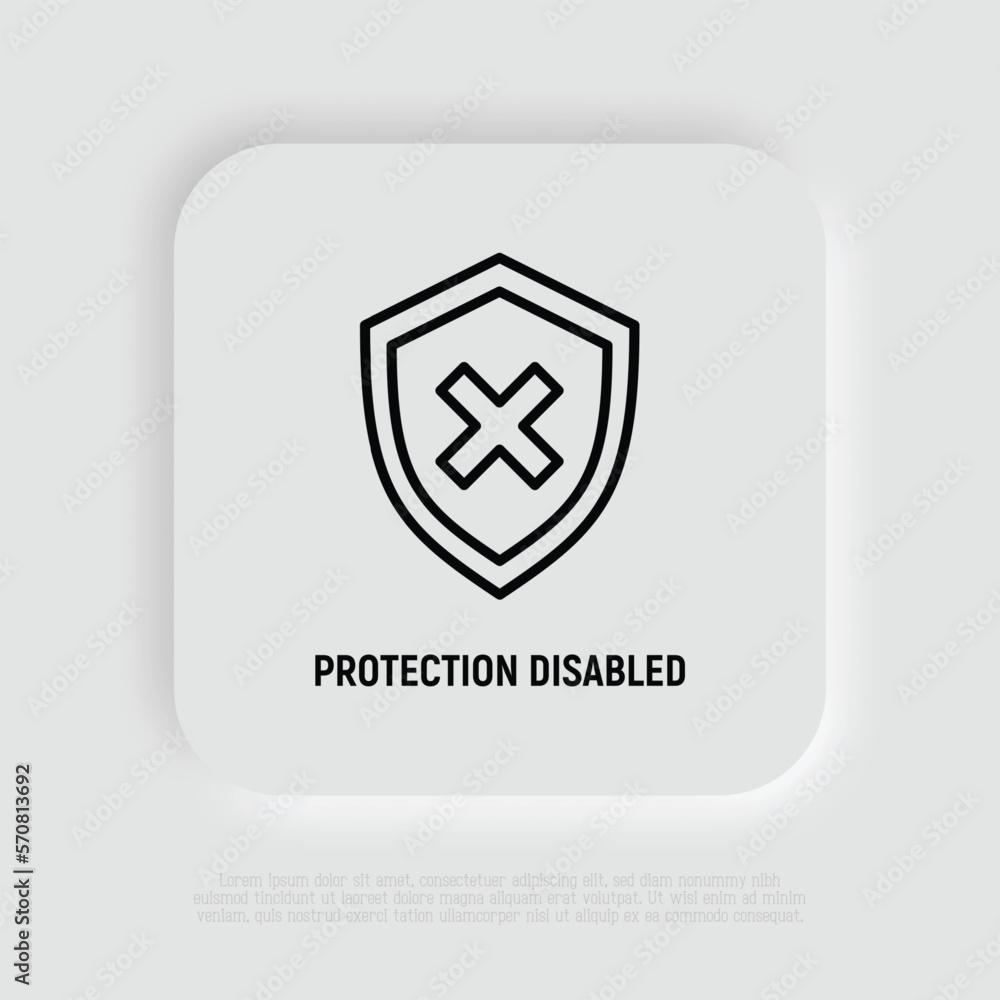 Poster security disabled thin line icon. shield with cross mark. vector illustration.