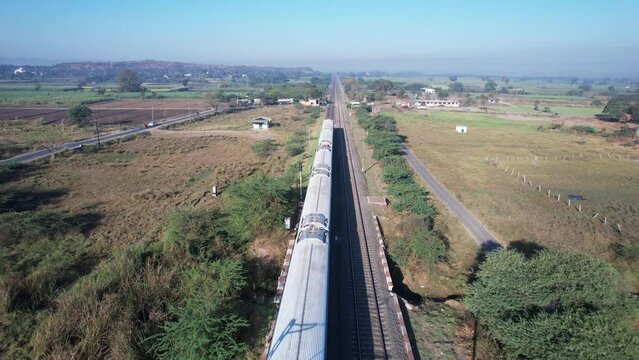 The Solapur Mumbai Vande Bharat heading towards Mumbai, shot at Uruli near Pune India.