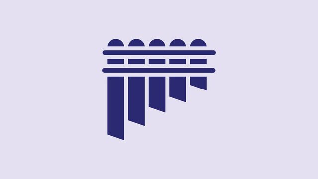 Blue Pan flute icon isolated on purple background. Traditional peruvian musical instrument. Zampona. Folk instrument from Peru, Bolivia and Mexico. 4K Video motion graphic animation