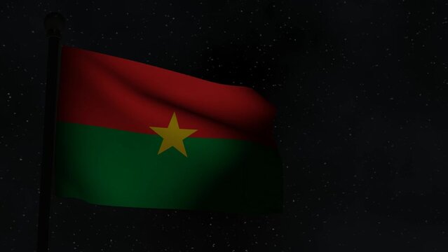 Animation Seamless Looping National Flag at Night  -Burkina Faso
