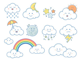 Cartoon clouds star and sky freeform and many shape clouds are perfect for your decoration