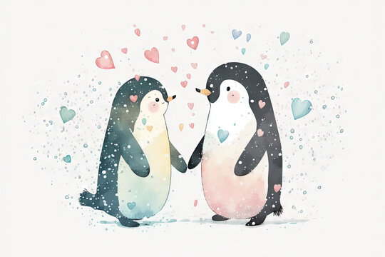 Pingouin mignon, pingouins avec beaucoup de couleurs et de neige. Idéal comme fond d'écran, carte postale.