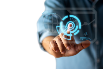 Man scans finger through touch screen