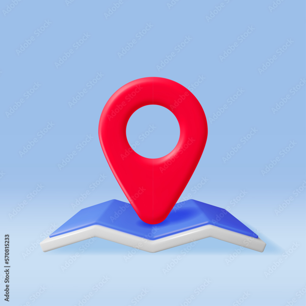 Poster 3d folded paper city suburban map with location pin isolated. render abstract generic map. gps and n