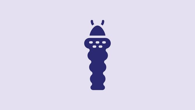 Blue Larva insect icon isolated on purple background. 4K Video motion graphic animation