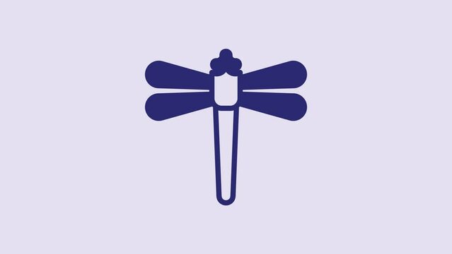 Blue Dragonfly icon isolated on purple background. 4K Video motion graphic animation