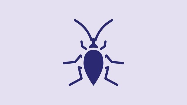 Blue Cockroach icon isolated on purple background. 4K Video motion graphic animation