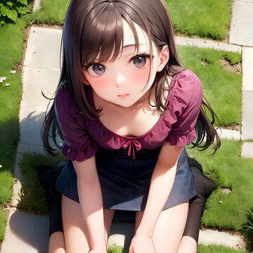 座り込んでこちらを見上げる少女