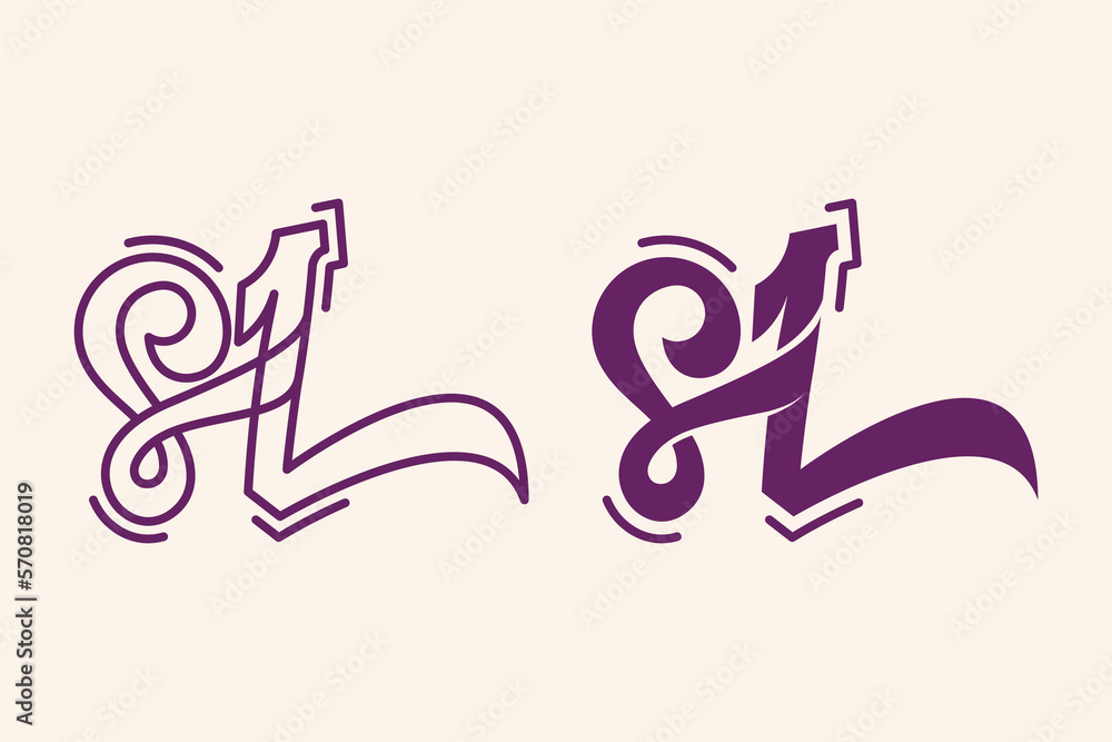 Poster initial letter sl signature minimalist logotype. outline and bold shape style logo design template. 