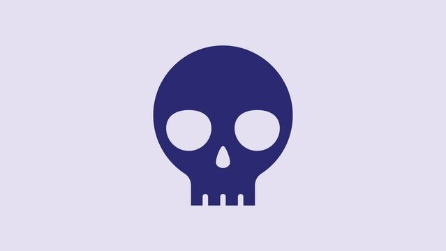Blue Human skull icon isolated on purple background. 4K Video motion graphic animation